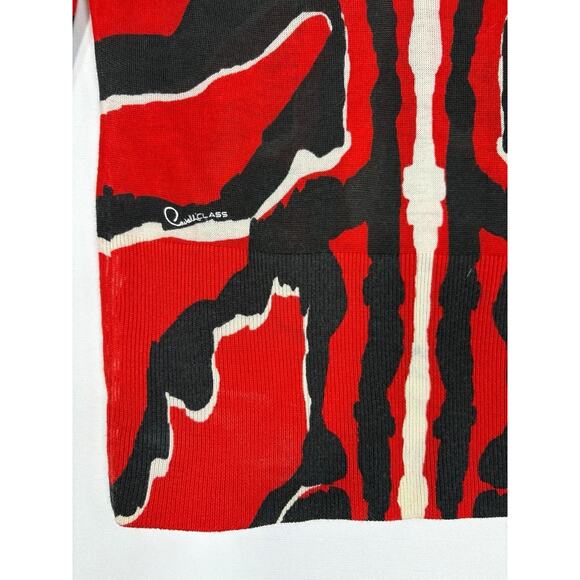 Roberto Cavalli Red Animal Print Abstract V Neck Sweater Size 4 - Picture 3 of 12